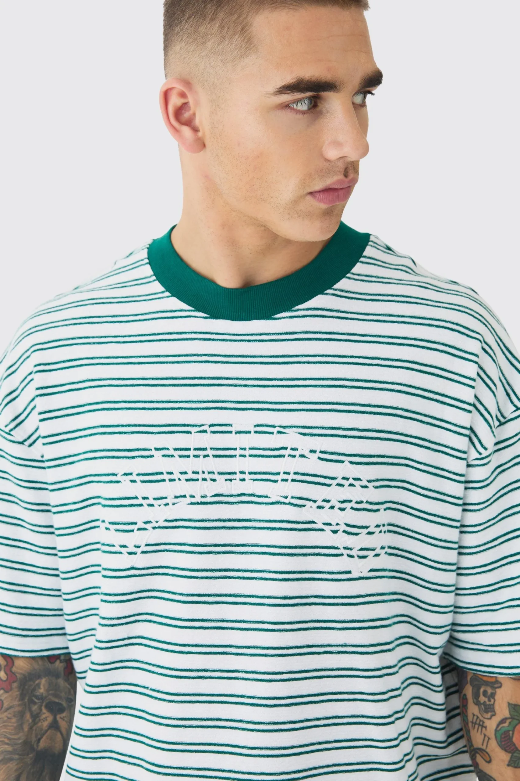 Oversized Limited Ribbed Striped T-shirt | UK^boohooMAN Online
