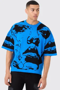 Oversized Line Drawing Knitted T-shirt | UK^boohooMAN Outlet