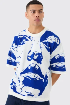 Oversized Line Drawing Knitted T-shirt | UK^boohooMAN Sale