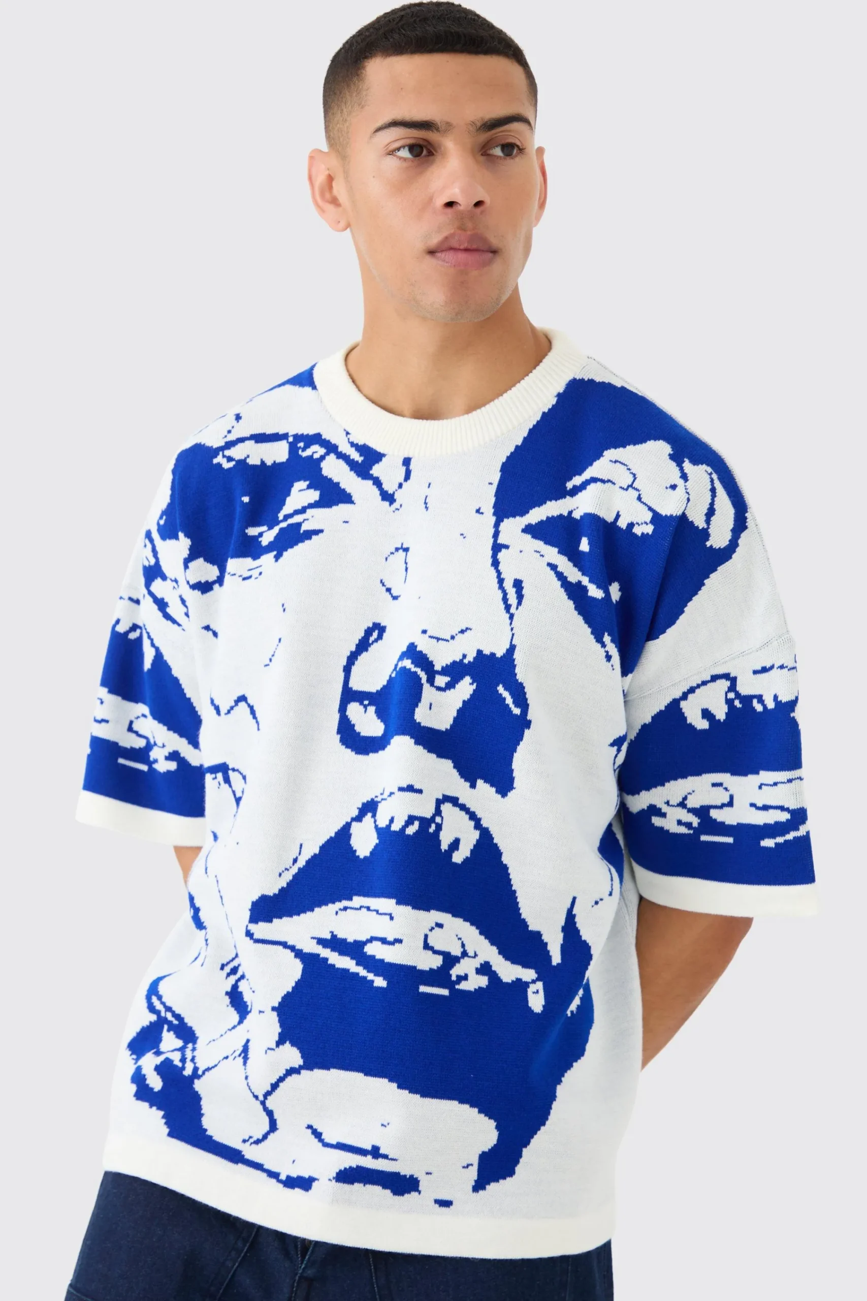 Oversized Line Drawing Knitted T-shirt | UK^boohooMAN Sale
