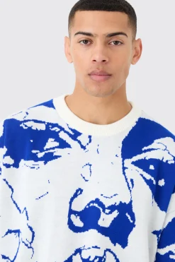 Oversized Line Drawing Knitted T-shirt | UK^boohooMAN Sale