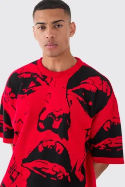 Oversized Line Drawing Knitted T-shirt | UK^boohooMAN Outlet
