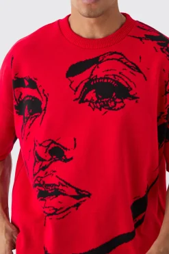 Oversized Line Drawing Knitted T-shirt | UK^boohooMAN