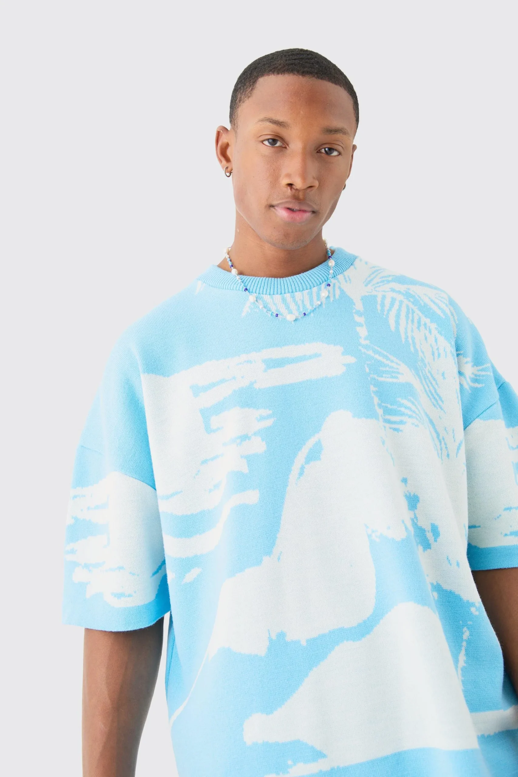 Oversized Line Scenic Knitted T-shirt | UK^boohooMAN Best