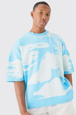 Oversized Line Scenic Knitted T-shirt | UK^boohooMAN Best