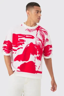 Oversized Line Scenic Knitted T-shirt | UK^boohooMAN