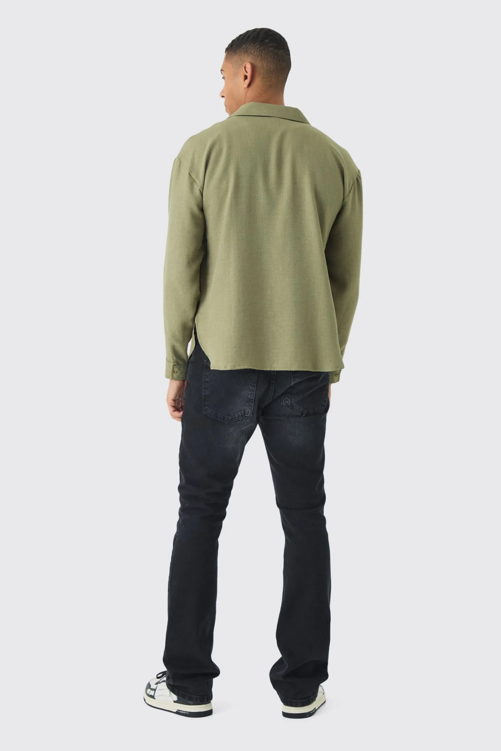 boohooMAN Oversized Linen Long Sleeve Revere Step Hem Shirt | UK| Shirts
