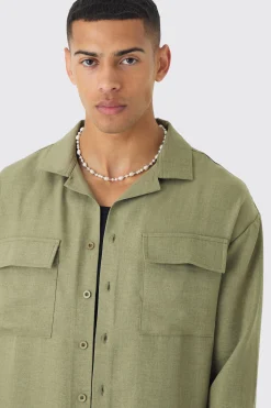 boohooMAN Oversized Linen Long Sleeve Revere Step Hem Shirt | UK| Shirts