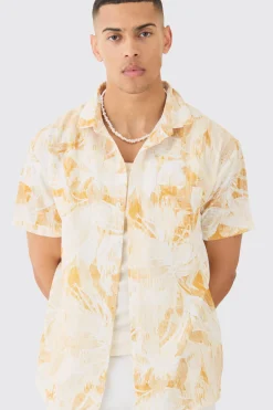 boohooMAN Oversized Linen Look Brush Palm Print Shirt | UK| Shirts