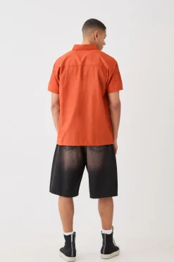 boohooMAN Oversized Linen Look Embroidered Hem Shirt | UK| Shirts