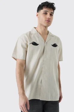 boohooMAN Oversized Linen Look Leaf Embroidered Shirt | UK| Shirts