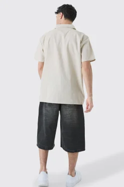 boohooMAN Oversized Linen Look Leaf Embroidered Shirt | UK| Shirts