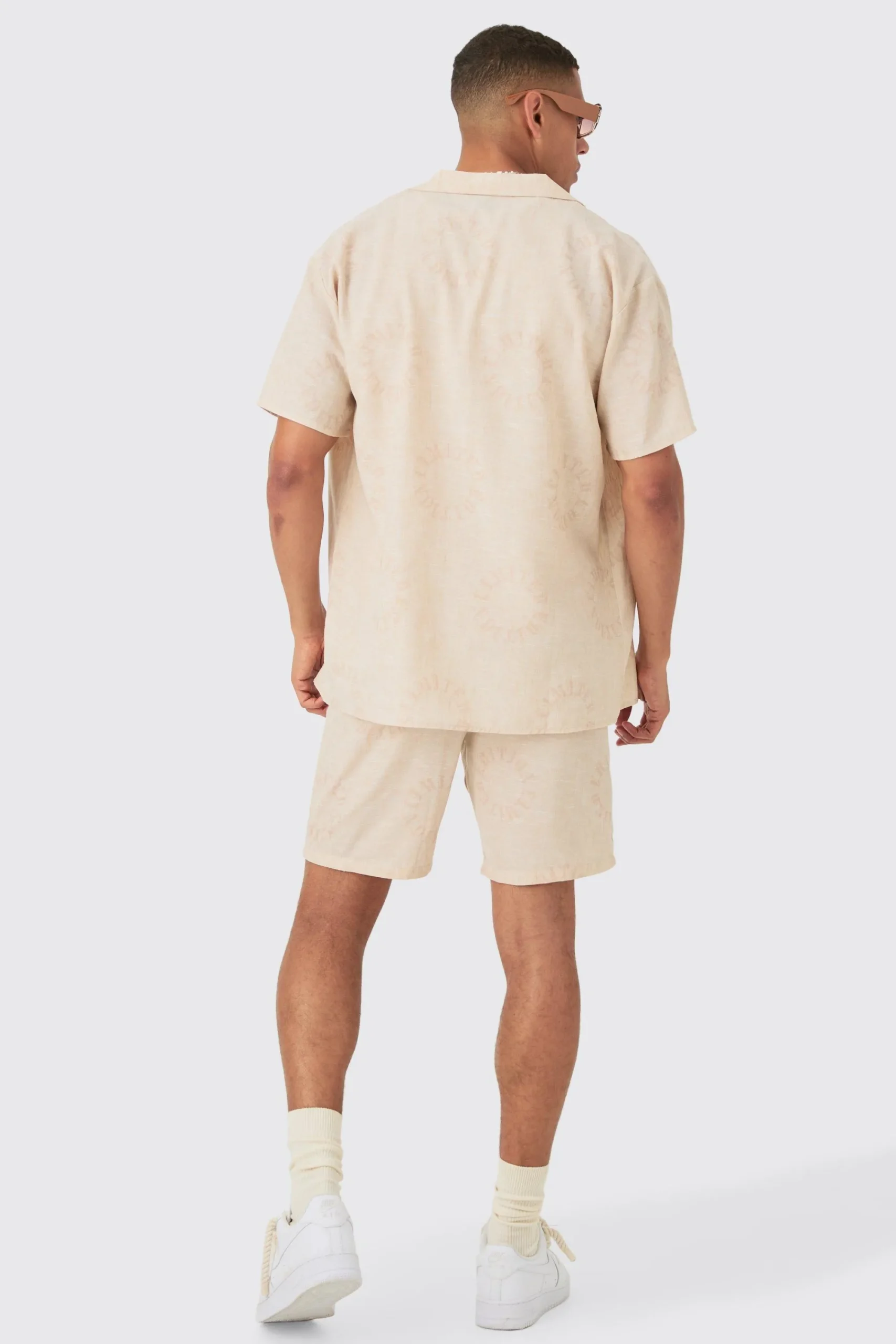boohooMAN Oversized Linen Look Monogram Shirt & Short Set | UK| Sets & Co-Ords