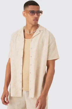 boohooMAN Oversized Linen Look Monogram Shirt & Short Set | UK| Sets & Co-Ords