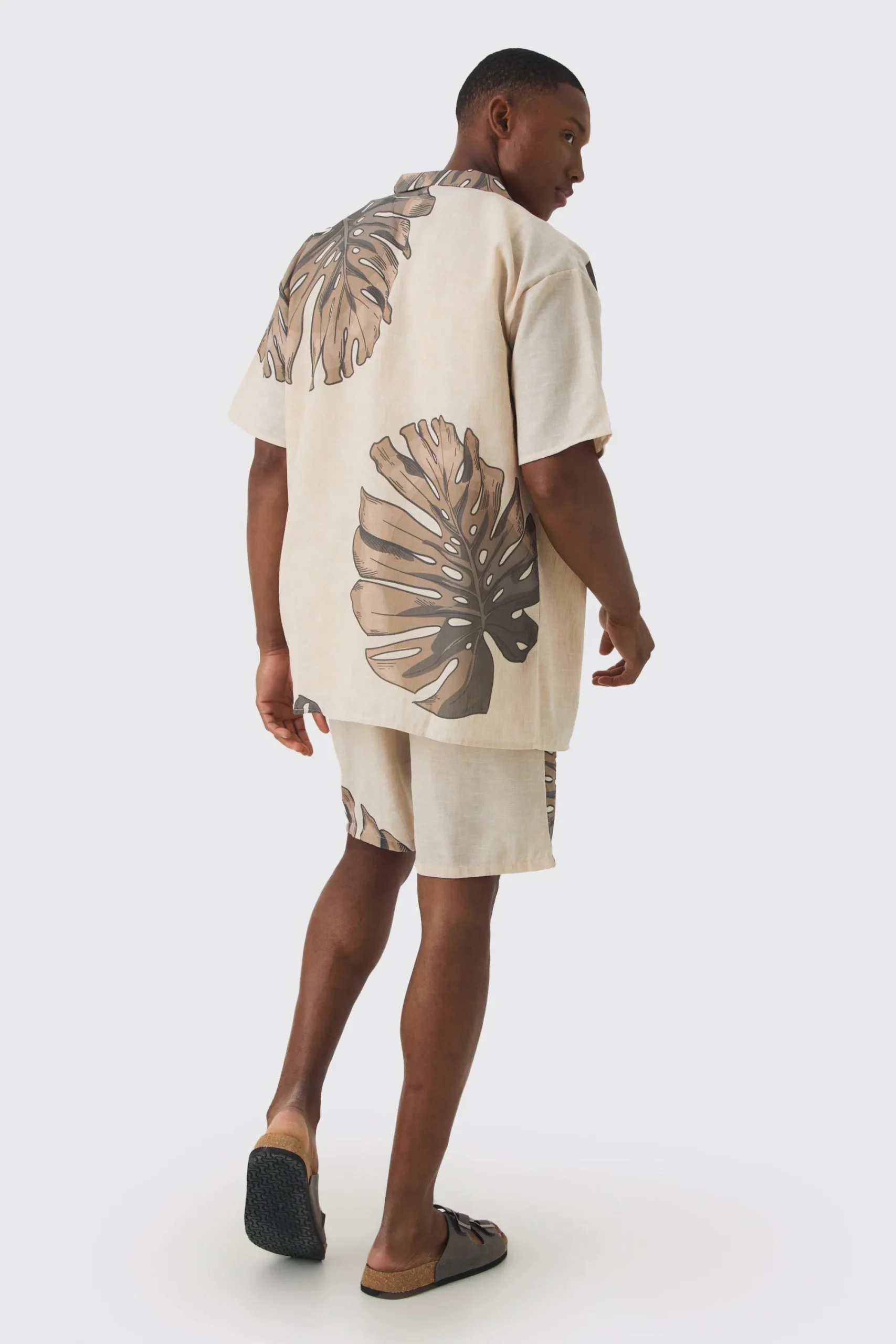 boohooMAN Oversized Linen Look Palm Shirt & Short | UK| Sets & Co-Ords