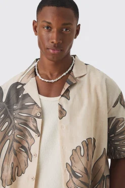 boohooMAN Oversized Linen Look Palm Shirt & Short | UK| Sets & Co-Ords