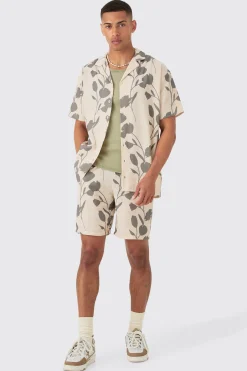 boohooMAN Oversized Linen Look Vine Shirt & Short Set | UK| Sets & Co-Ords