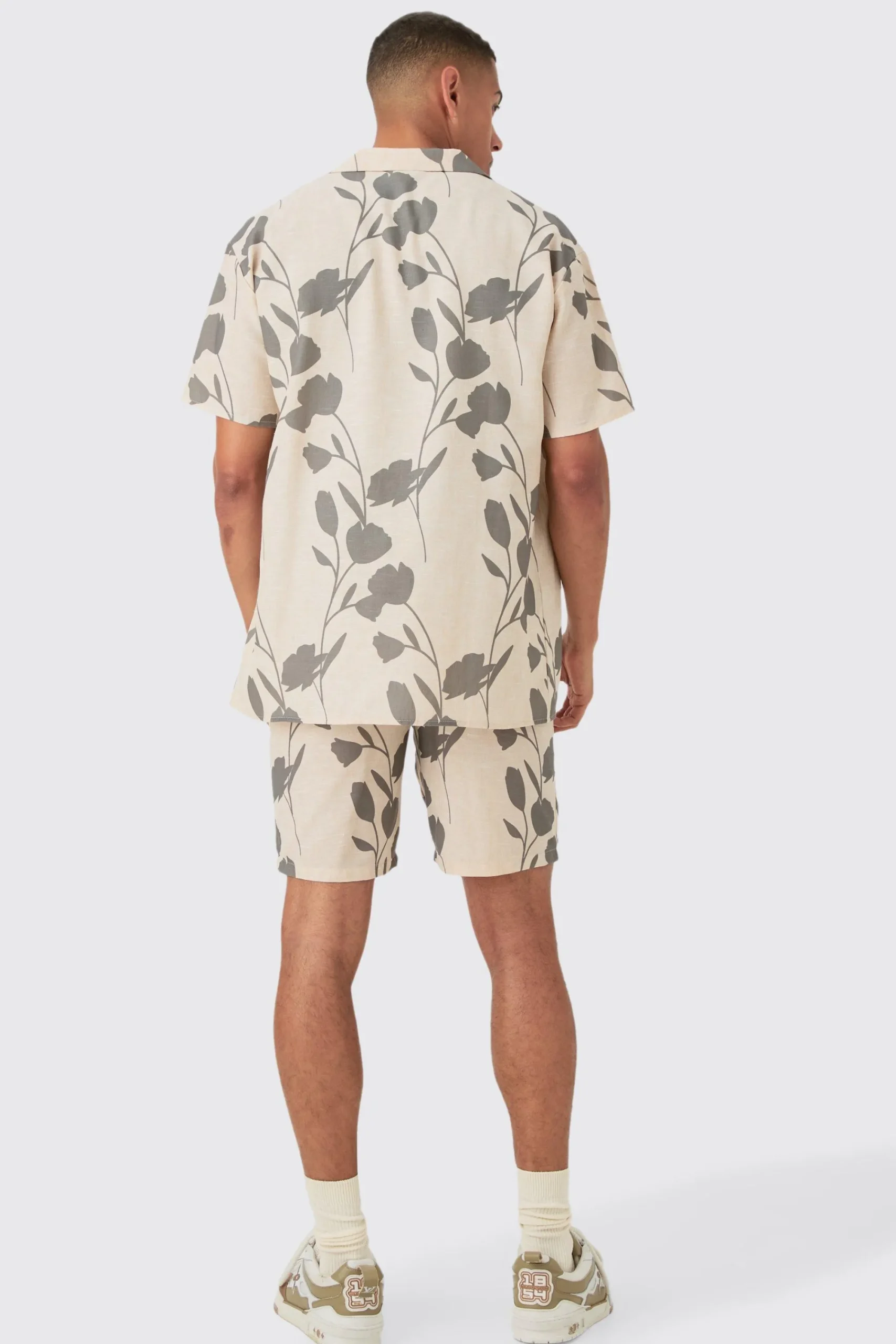 boohooMAN Oversized Linen Look Vine Shirt & Short Set | UK| Sets & Co-Ords