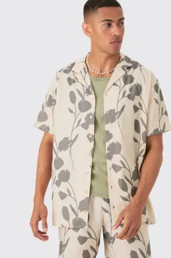 boohooMAN Oversized Linen Look Vine Shirt & Short Set | UK| Sets & Co-Ords