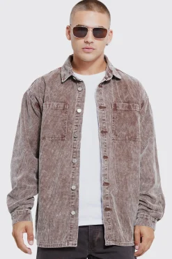 boohooMAN Oversized Long Sleeve Acid Wash Corduroy Shirt | UK| Shirts|Jeans