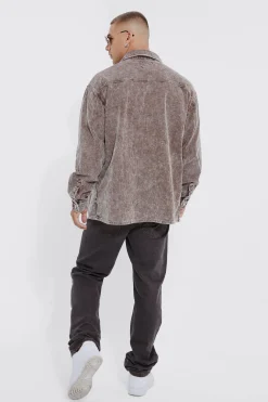 boohooMAN Oversized Long Sleeve Acid Wash Corduroy Shirt | UK| Shirts|Jeans