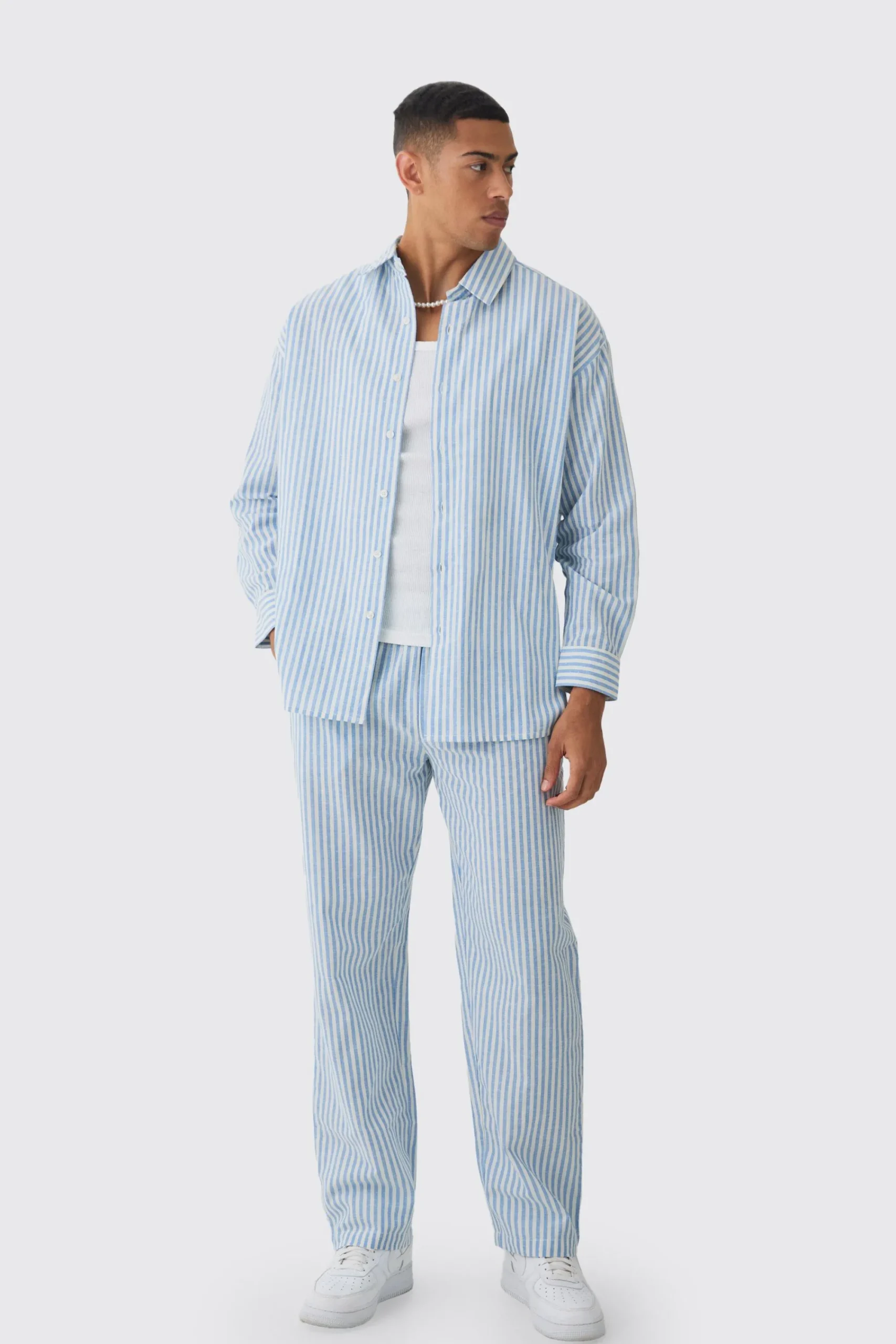 boohooMAN Oversized Long Sleeve Striped Shirt & Trouser Set In | UK| Sets & Co-Ords|Tracksuits