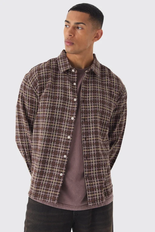boohooMAN Oversized Long Sleeve Textured Check Shirt | UK| Shirts
