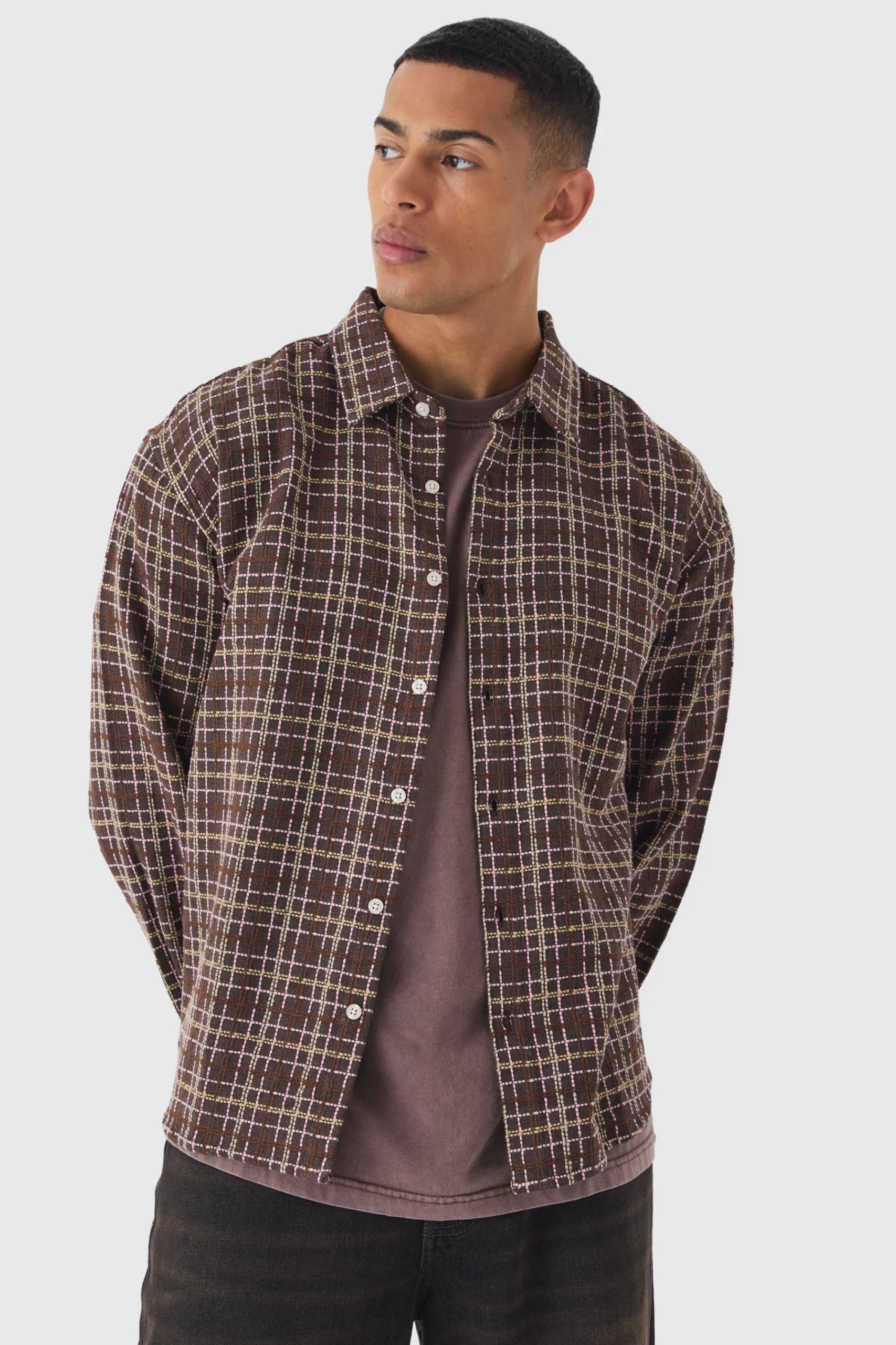 boohooMAN Oversized Long Sleeve Textured Check Shirt | UK| Shirts