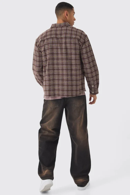 boohooMAN Oversized Long Sleeve Textured Check Shirt | UK| Shirts