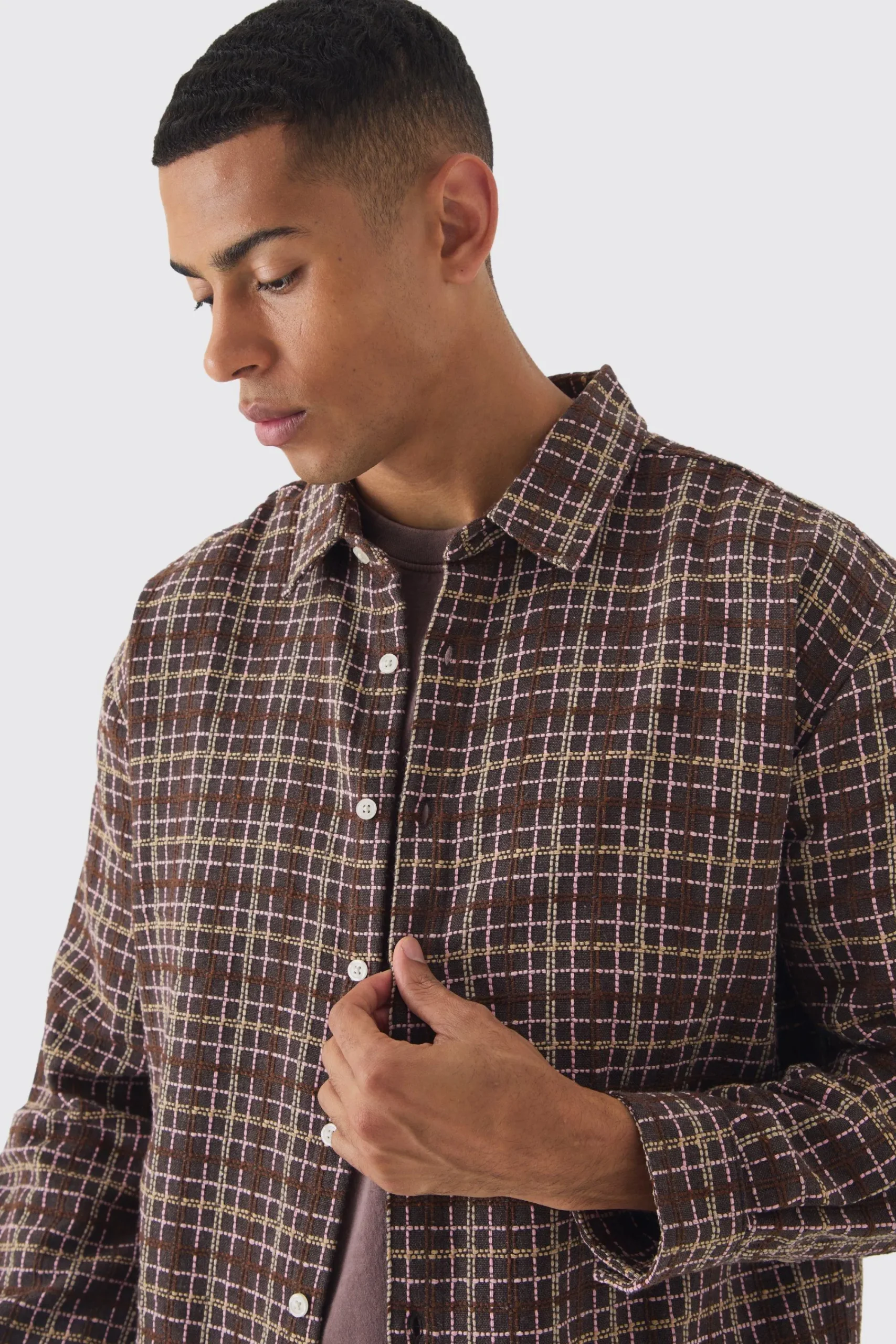 boohooMAN Oversized Long Sleeve Textured Check Shirt | UK| Shirts