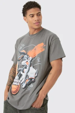 Oversized Looney Tunes Basketball License Wash Print T-shirt | UK^boohooMAN Clearance