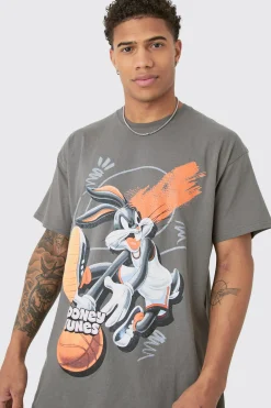 Oversized Looney Tunes Basketball License Wash Print T-shirt | UK^boohooMAN Clearance