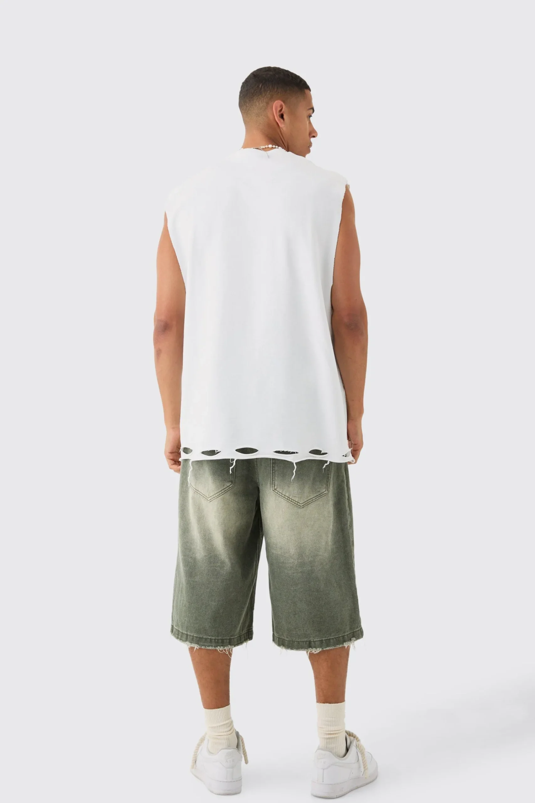 Oversized Loopback Drop Armhole Distressed Tank | UK^boohooMAN Hot