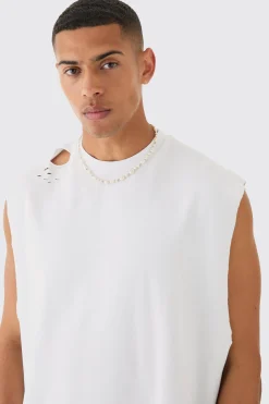 Oversized Loopback Drop Armhole Distressed Tank | UK^boohooMAN Hot