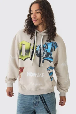 boohooMAN Oversized Loopback OFCL Gothic Print Hoodie | UK| Hoodies & Sweatshirts