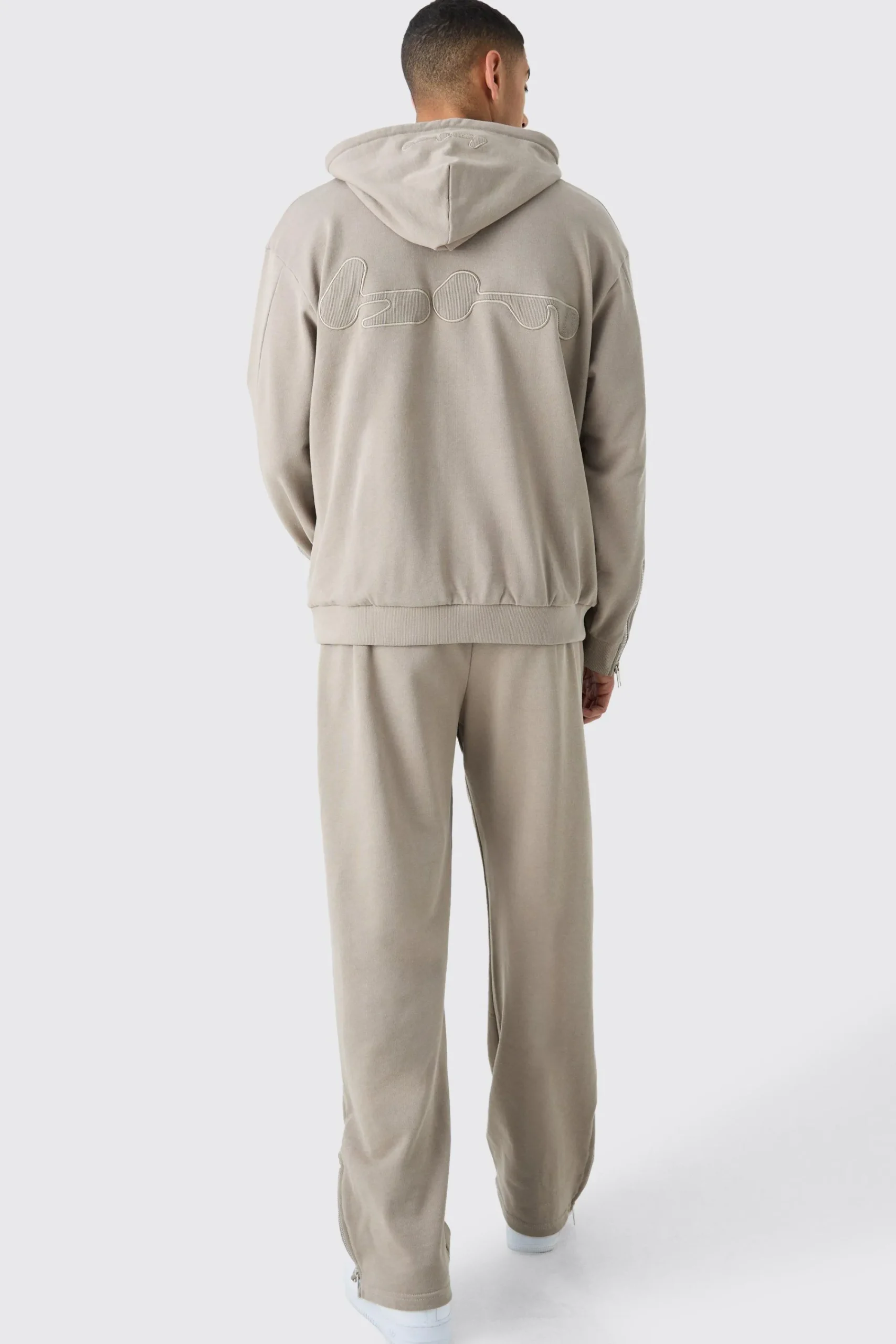 boohooMAN Oversized Loopback Ribbed Applique Zip Jogger | UK| Joggers