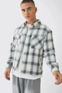 boohooMAN Oversized M Embroidered Check Long Sleeve Shirt | UK| Shirts