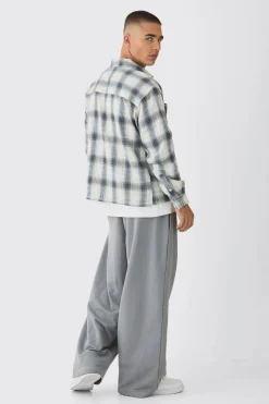 boohooMAN Oversized M Embroidered Check Long Sleeve Shirt | UK| Shirts