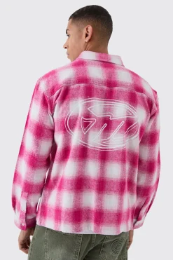 boohooMAN Oversized M Embroidered Check Long Sleeve Shirt | UK| Shirts
