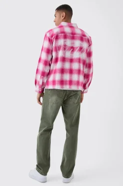 boohooMAN Oversized M Embroidered Check Long Sleeve Shirt | UK| Shirts