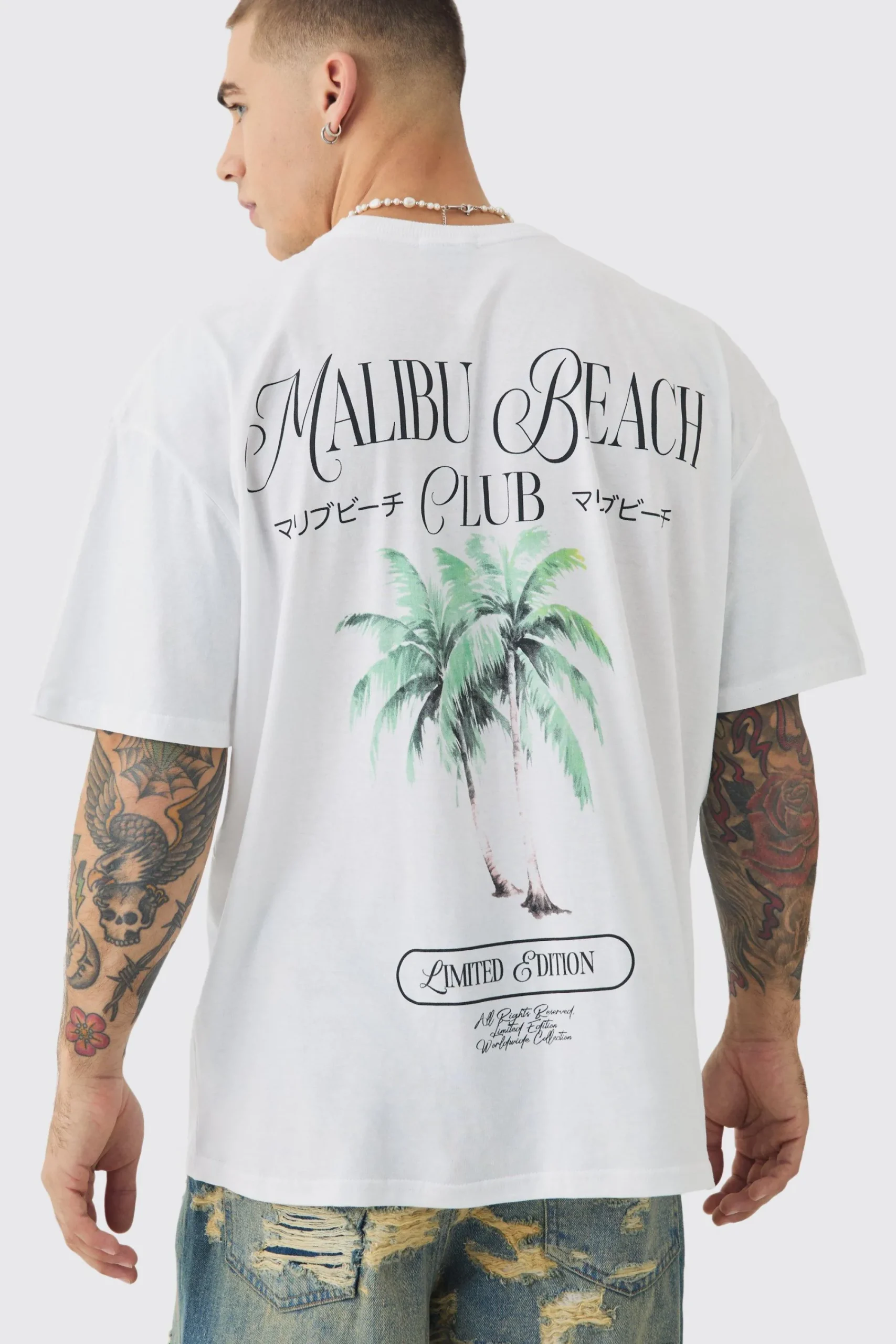 Oversized Malibu Tree Print T-shirt | UK^boohooMAN Clearance