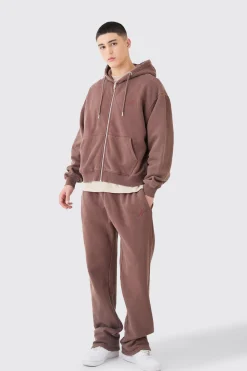 boohooMAN Oversized Man Boxy Zip Hooded Washed Tracksuit | UK| Tracksuits