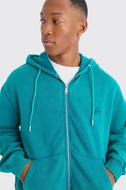 boohooMAN Oversized Man Boxy Zip Through Washed Hoodie | UK| Hoodies & Sweatshirts