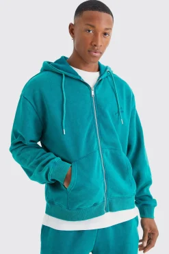 boohooMAN Oversized Man Boxy Zip Through Washed Hoodie | UK| Hoodies & Sweatshirts