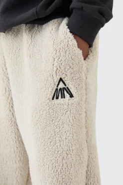 boohooMAN Oversized Man Embroidery Borg Jogger | UK| Trousers|Joggers