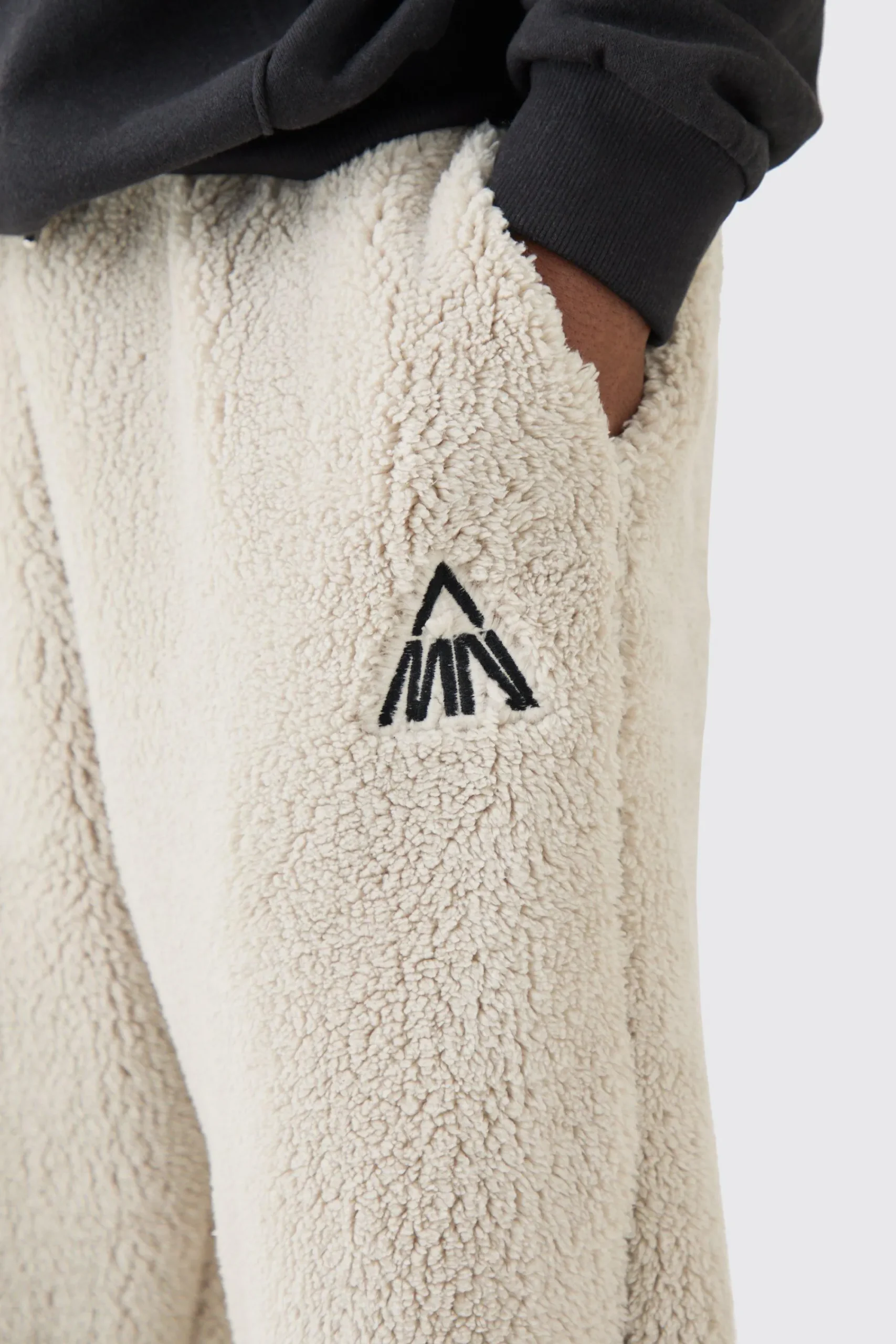 boohooMAN Oversized Man Embroidery Borg Jogger | UK| Trousers|Joggers