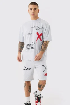 boohooMAN Oversized Man Graffiti T-shirt And Short Set | UK| Sets & Co-Ords|Tracksuits