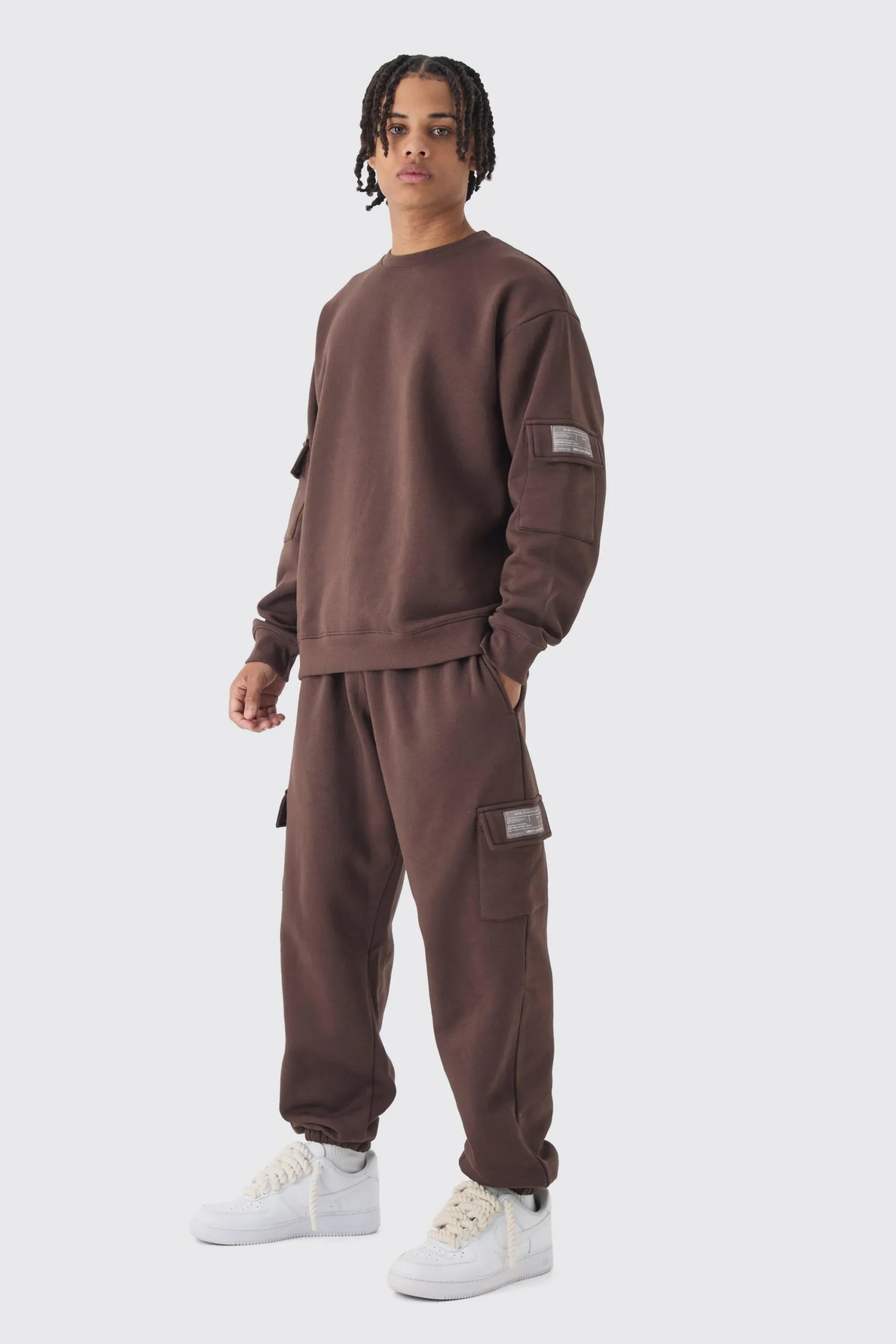 boohooMAN Oversized Man Tab Cargo Pocket Sweatshirt Tracksuit | UK| Tracksuits