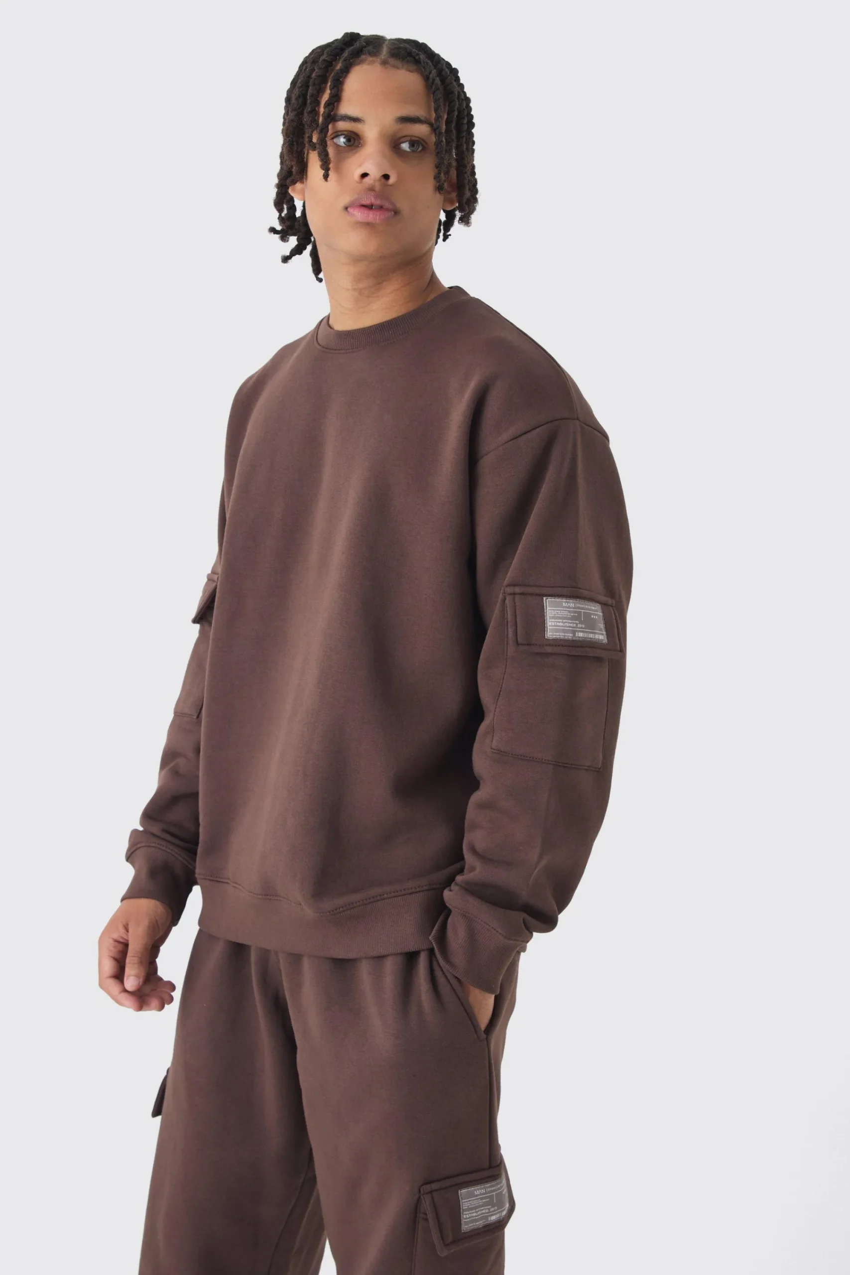 boohooMAN Oversized Man Tab Cargo Pocket Sweatshirt Tracksuit | UK| Tracksuits