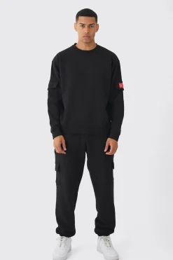 boohooMAN Oversized Man Tab Cargo Pocket Sweatshirt Tracksuit | UK| Tracksuits